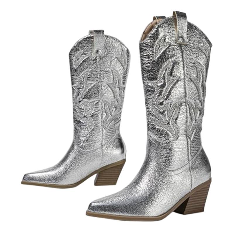 LILY Metallic Cowgirl Boots - Resistant PU leather | Elegance & Stability - Yehaw