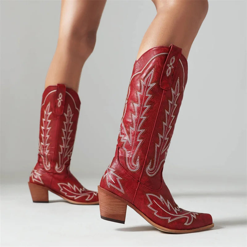 Loretta Cowgirl Boots - Resistant PU leather | Elegance & Stability - Yehaw