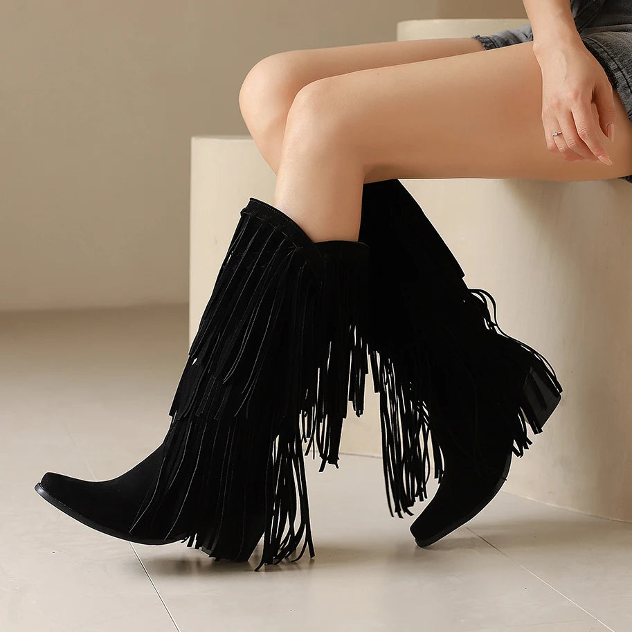 POPPY Cowgirl Boots Fringe - Soft lining | Elegance & Stability - Yehaw