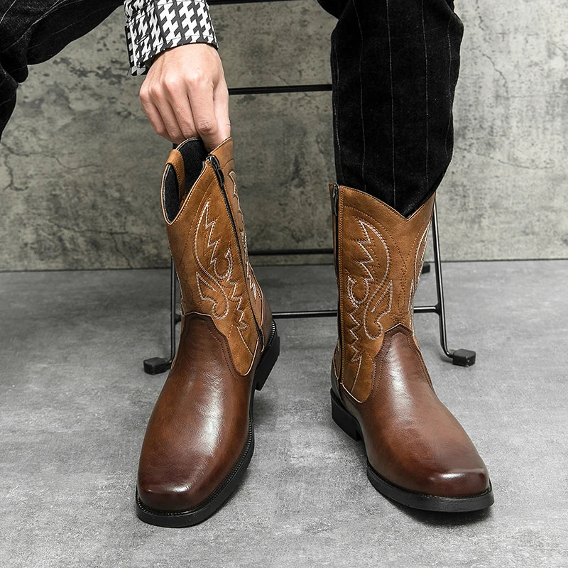 JOHNNY Mens Cowboy Boots - PU Leather | Reliable & Clean Look - Yehaw