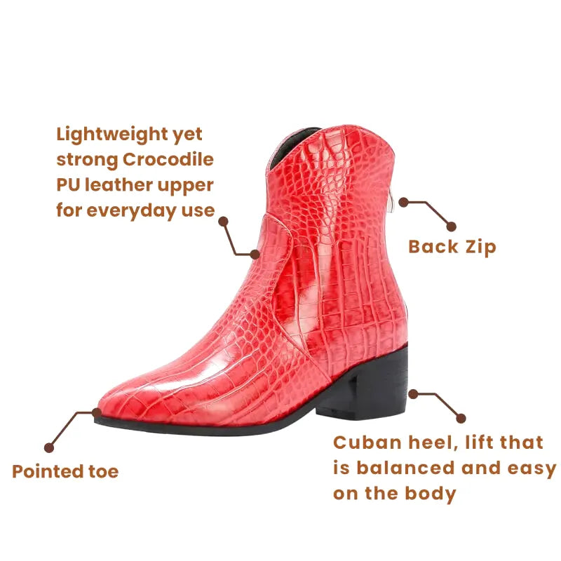 ANNIE Cowgirl Boots - Crocodile PU leather | Elegance & Stability - Yehaw