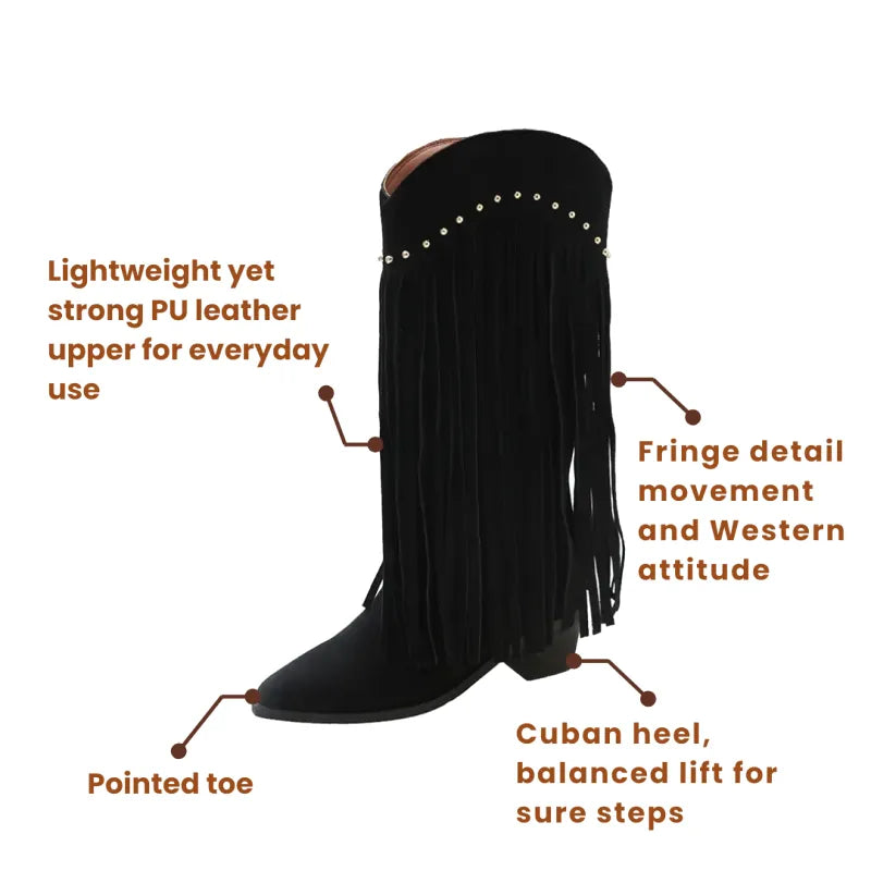 BELLA Cowgirl Boots Fringe - Soft lining | Elegance & Stability - Yehaw