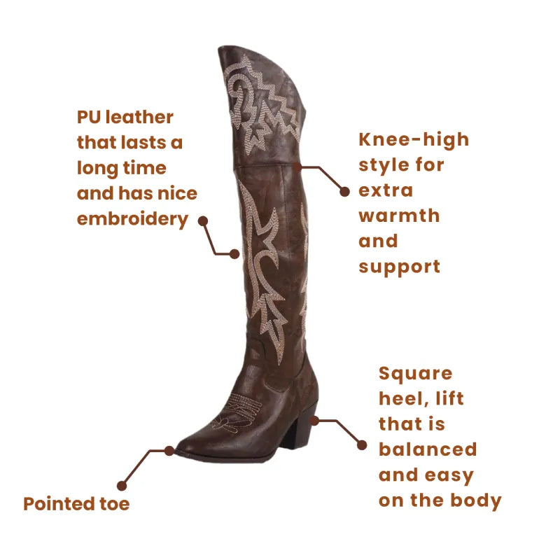 BELLE Cowgirl Boots - Resistant PU leather | Elegance & Stability - Yehaw