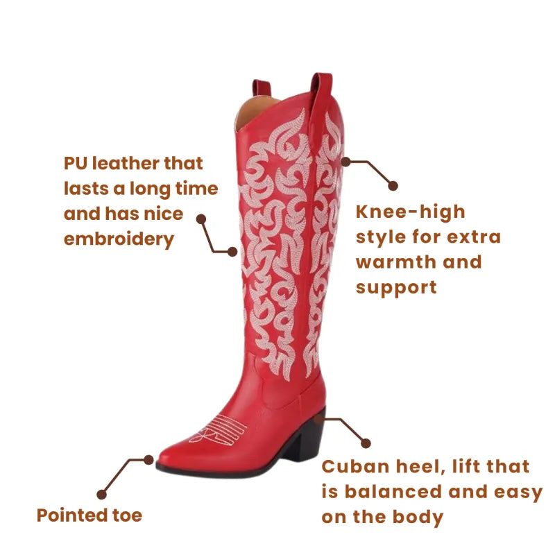 BETTY Cowgirl Boots - Resistant PU leather | Elegance & Stability - Yehaw