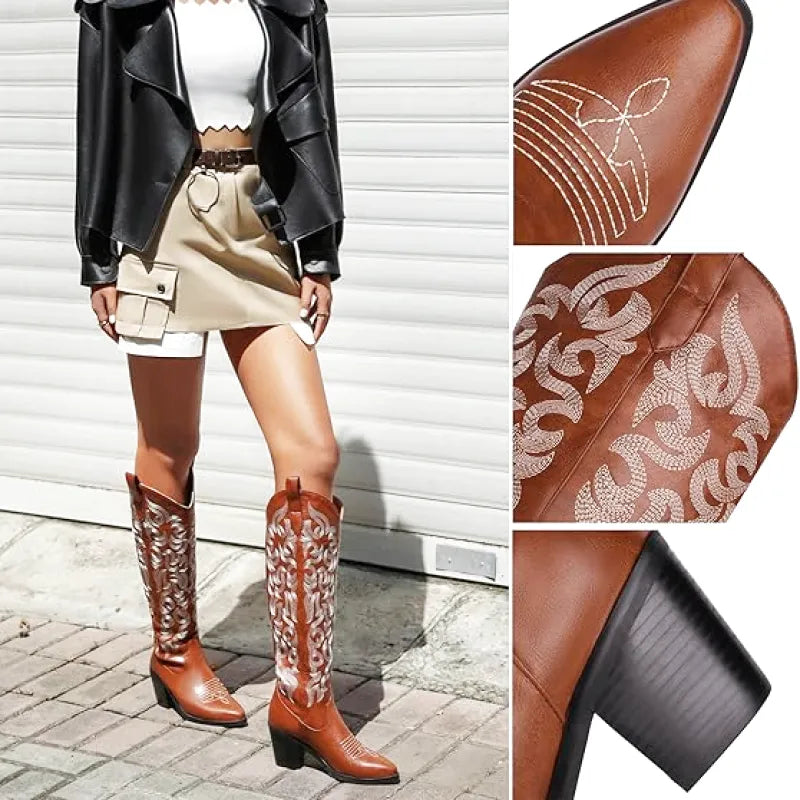BETTY Cowgirl Boots - Resistant PU leather | Elegance & Stability - Yehaw