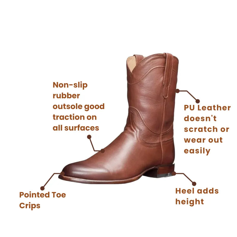 BILL Mens Cowboy Boots - PU Leather | Sturdy & Sharp - Yehaw