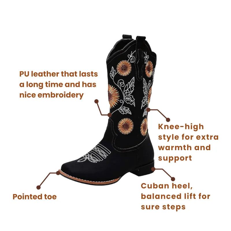 BROOK Cowgirl Boots - Resistant PU leather | Flower Pattern - Yehaw