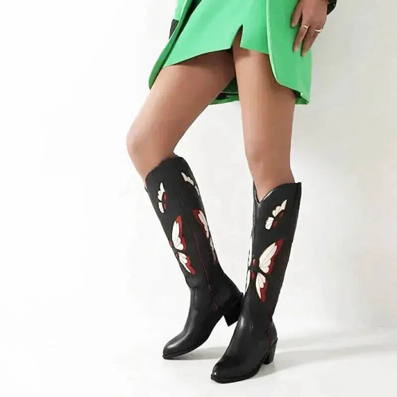 CLARA Cowgirl Boots - Yehaw | Black & Butterfly Beige - Yehaw