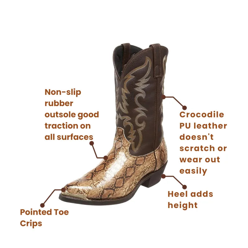 CLAY Mens Cowboy Boots - Crocodile PU leather | Stable and Strong - Yehaw