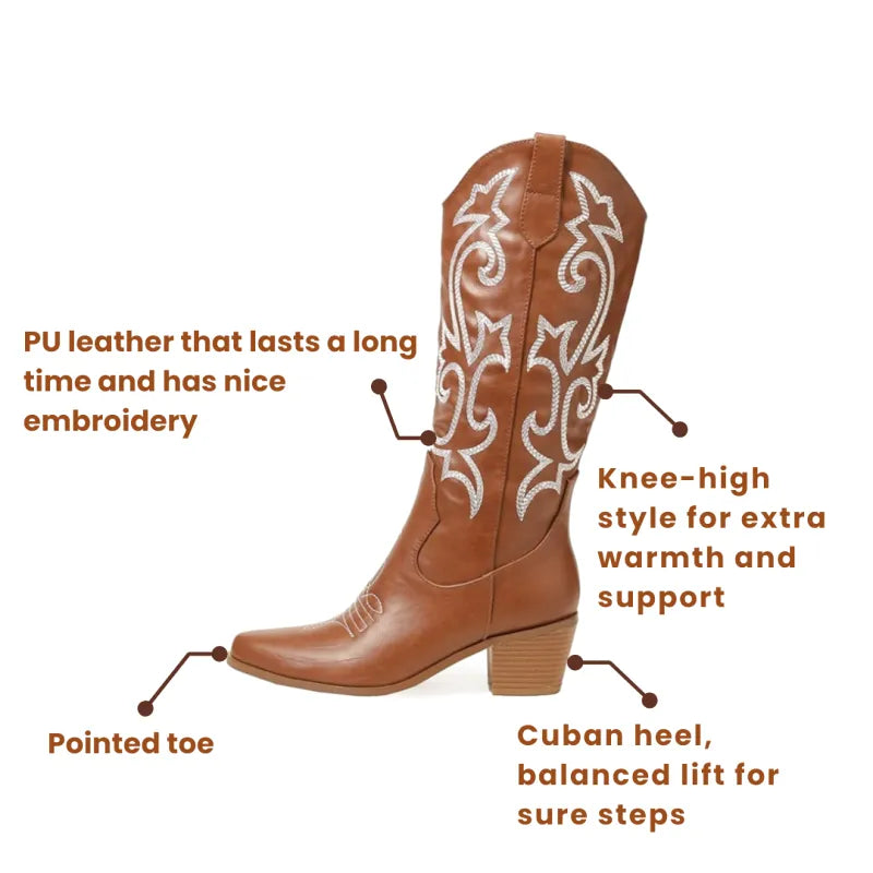 DIXIE Cowgirl Boots - Resistant PU leather | Elegance & Stability - Yehaw
