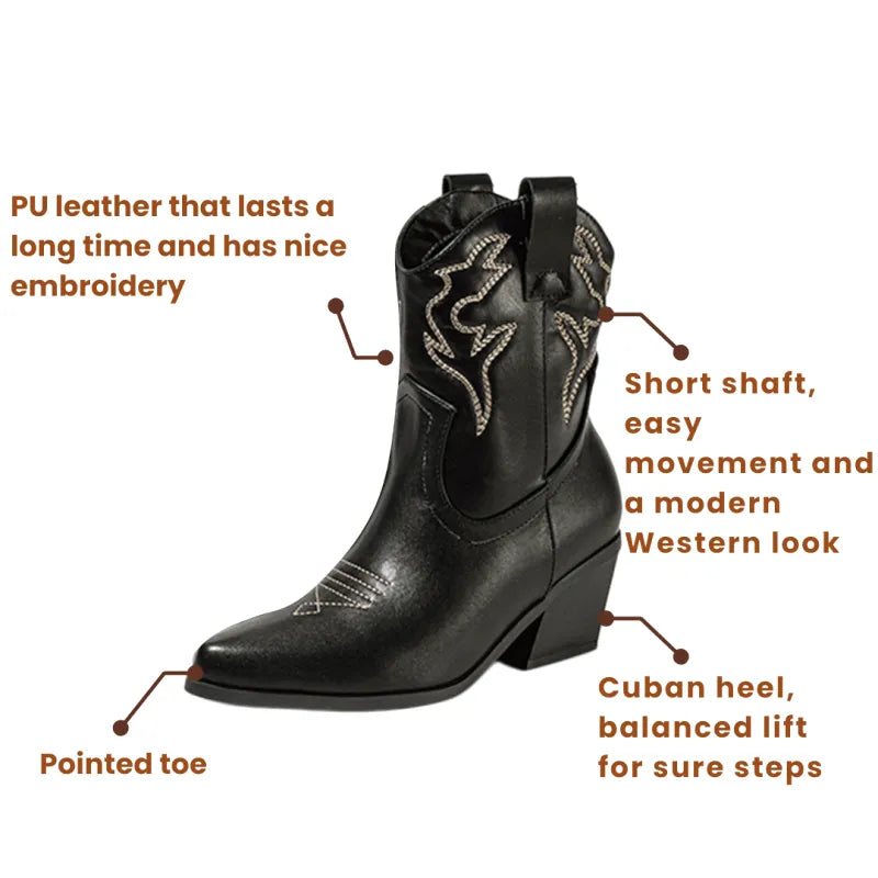 LYNN Cowgirl Boots - Resistant PU leather | Elegance & Stability - Yehaw