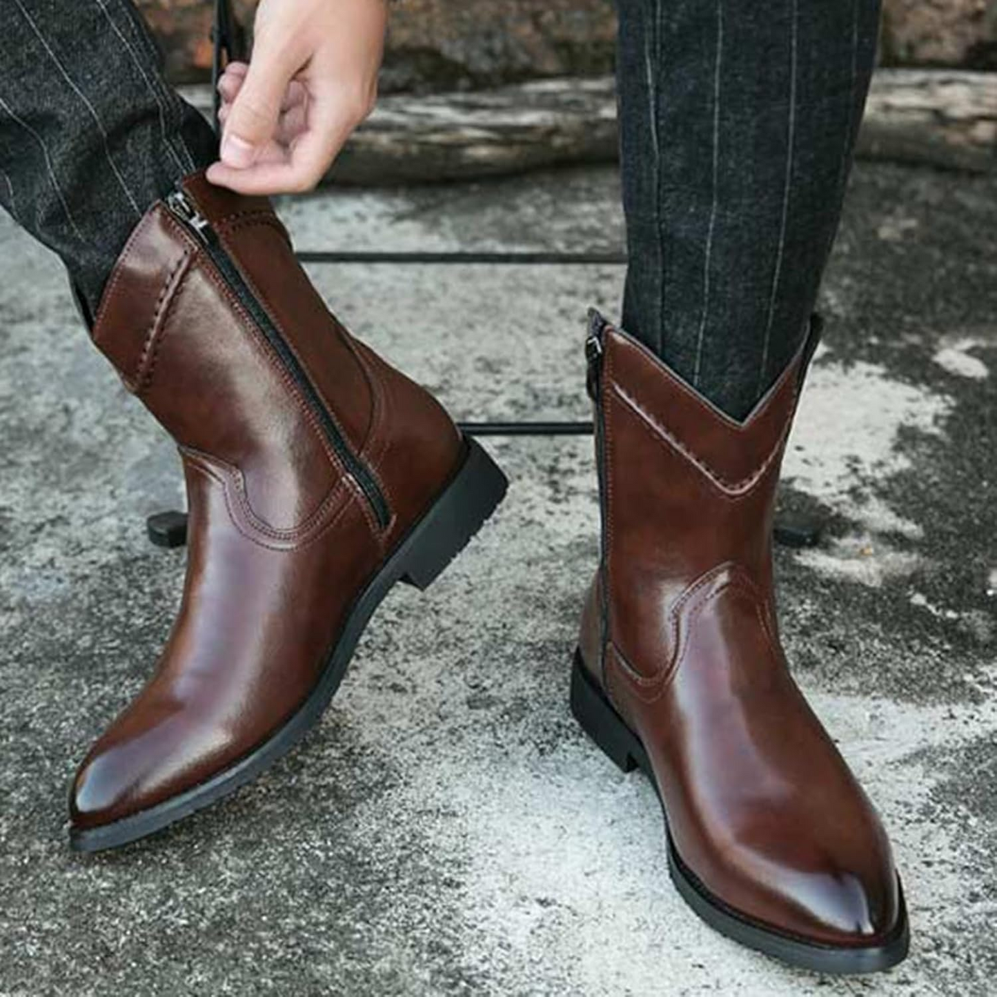 JIMMY Mens Cowboy Boots - PU Leather | Reliable & Clean Look