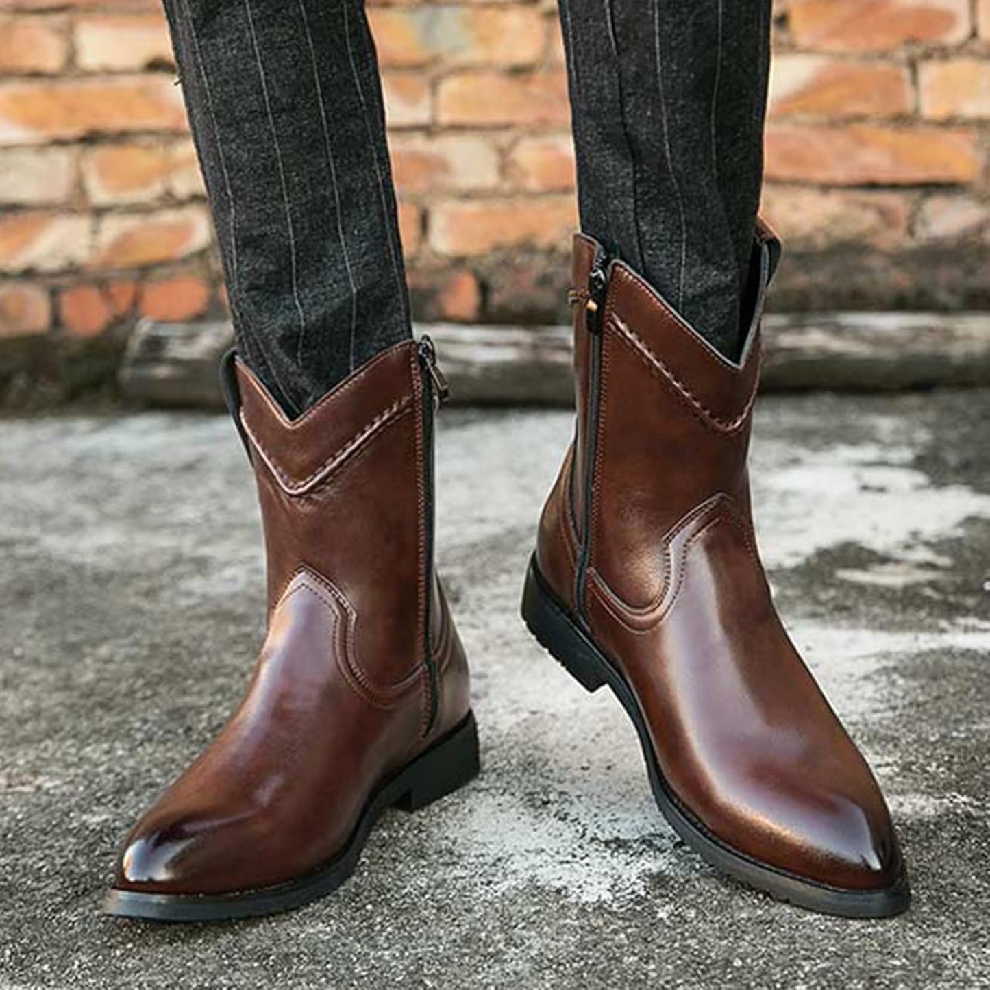 JIMMY Mens Cowboy Boots - PU Leather | Reliable & Clean Look