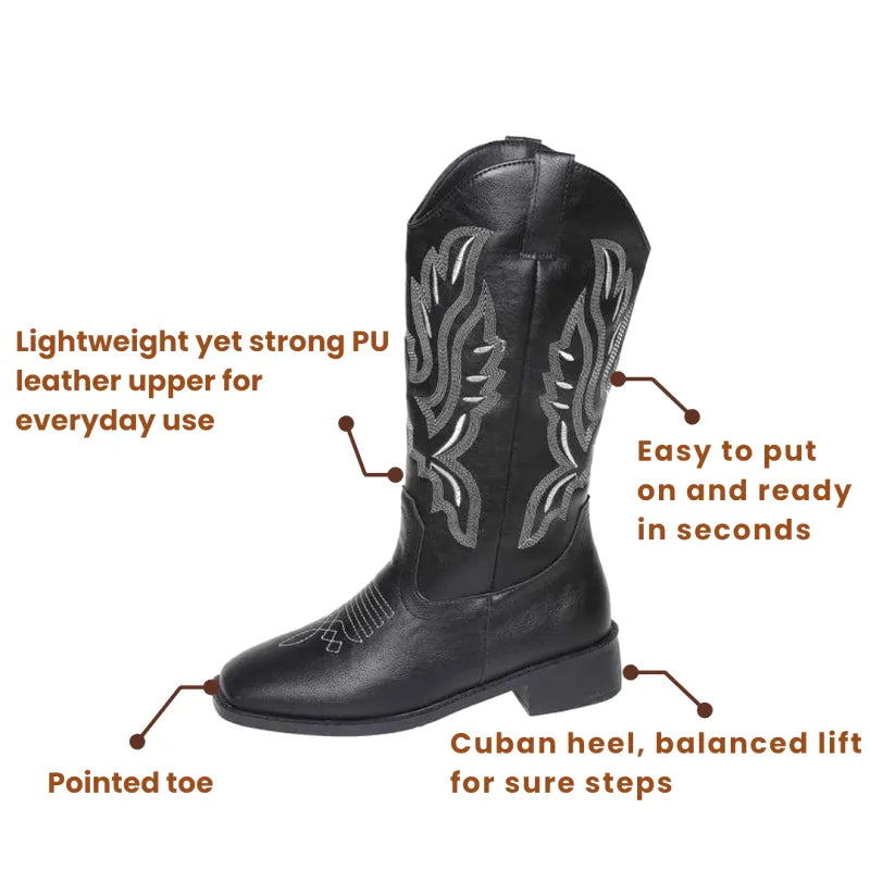 QUINN Cowgirl Boots - Resistant PU leather | Elegance & Stability - Yehaw