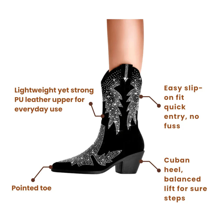 ROXY Cowgirl Boots - Shiny PU leather | Elegance & Stability - Yehaw