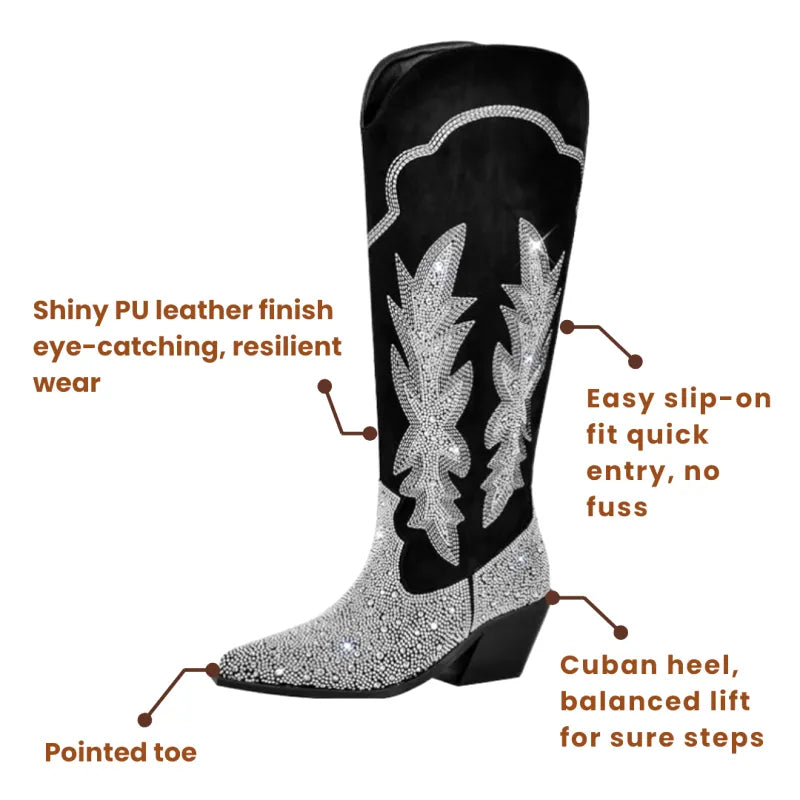 SADIE Cowgirl Boots - Shiny PU leather | Elegance & Stability - Yehaw