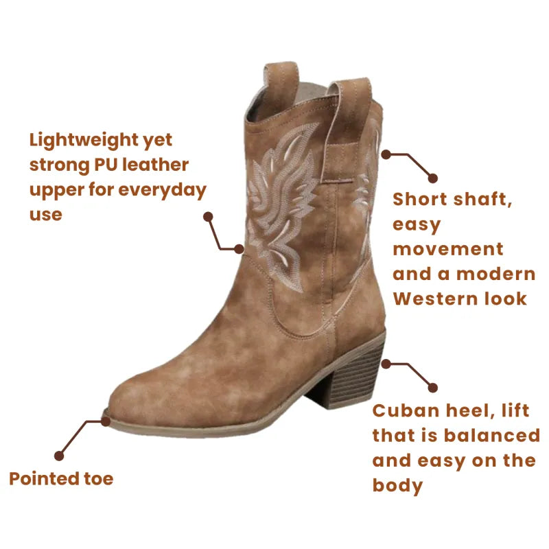 SANDY Cowgirl Boots - Resistant PU leather | Elegance & Stability - Yehaw