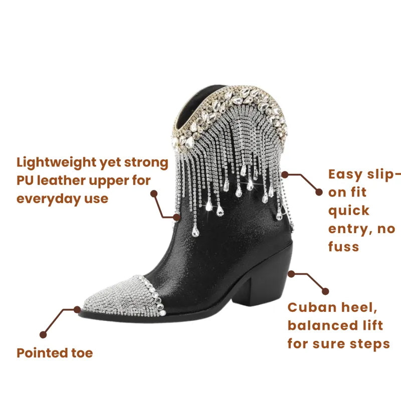 TESSA Cowgirl Boots - Shiny PU leather | Elegance & Stability - Yehaw
