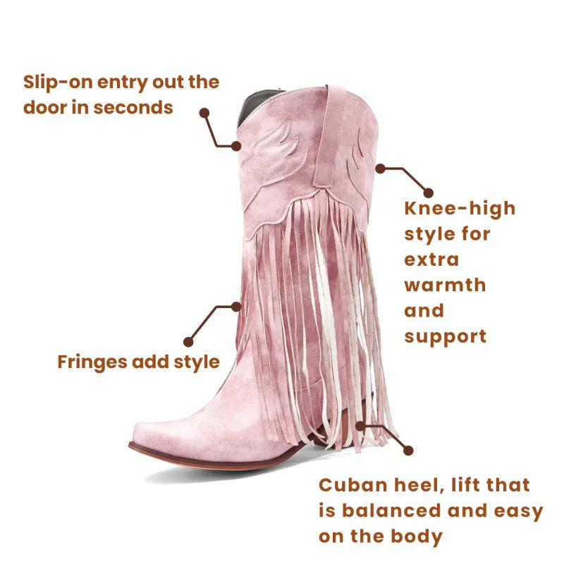 TILLY Cowgirl Boots Fringe - Soft lining | Elegance & Stability - Yehaw