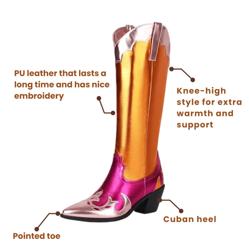 WILLA Gold Cowgirl Boots - Pointed toe | Elegance & Stability - Yehaw