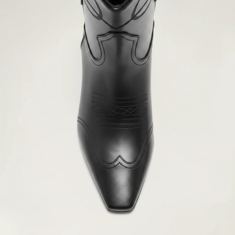 Yehaw BERTA black vegan leather ankle cowgirl boots with a square toe and medium heel for women.