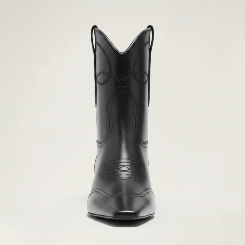 Yehaw BERTA black vegan leather ankle cowgirl boots with a square toe and medium heel for women.