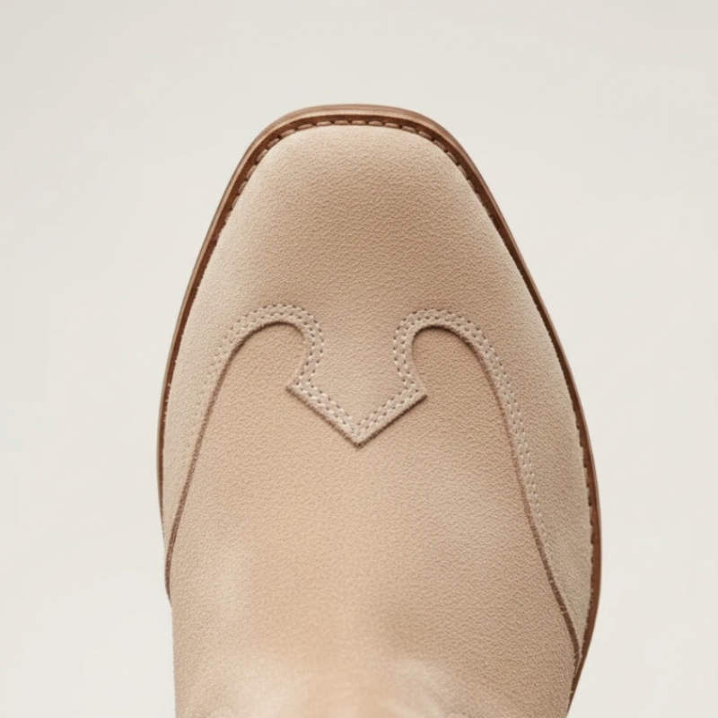 Yehaw light brown vegan leather ankle cowgirl boots with perforated shaft detail and a comfortable medium block heel.