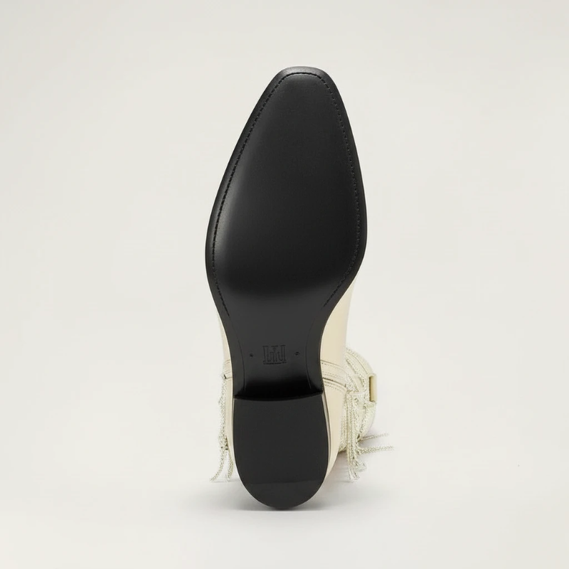 Yehaw TAMMIE gold vegan microfibre mid-calf cowgirl boots with decorative metallic fringe and a pointed toe.