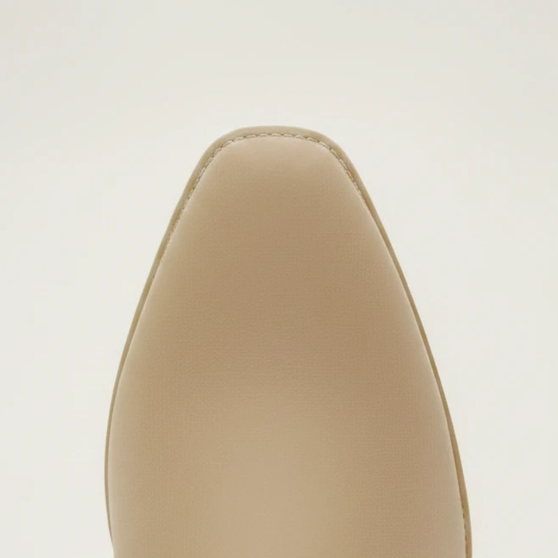 Yehaw VERA beige vegan suede mid-calf cowgirl boots with round toe and high block heel