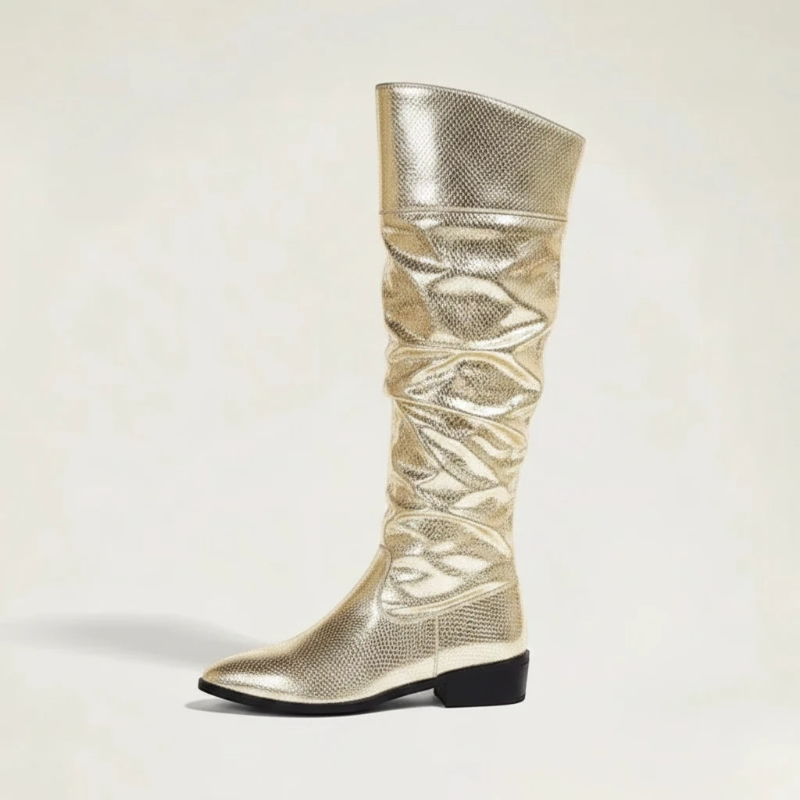 Yehaw CLEM gold vegan microfibre mid-calf cowgirl boots with a pointed toe and low heel.
