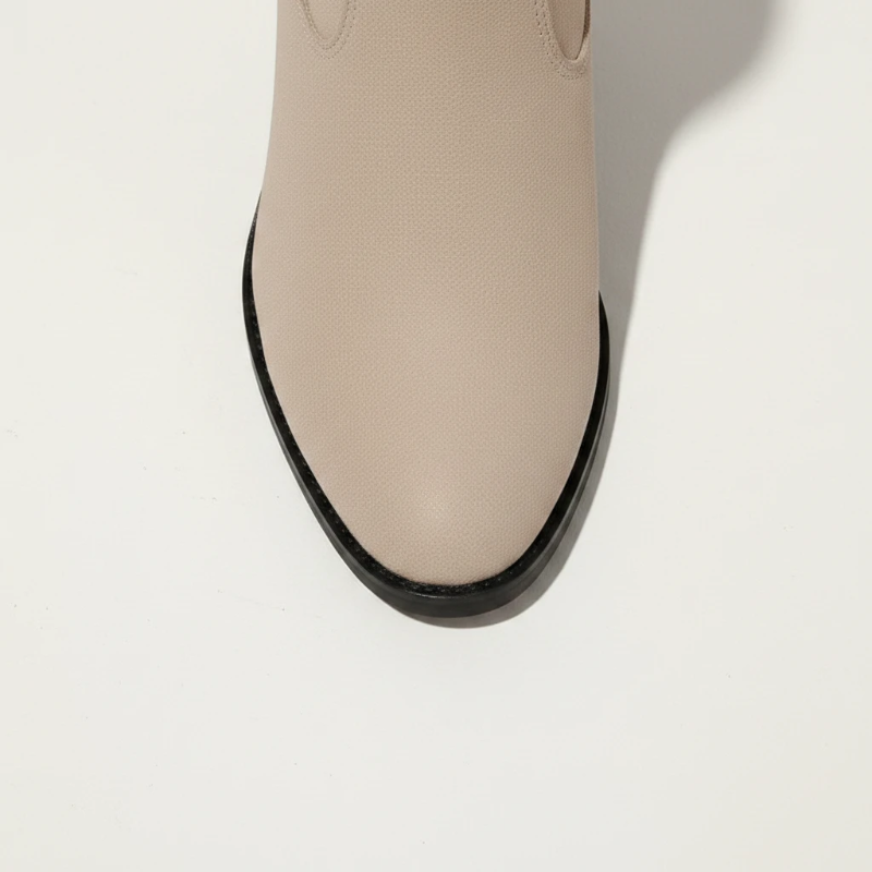 Yehaw ADA beige vegan suede ankle cowboy boots for women with a round toe and high block heel