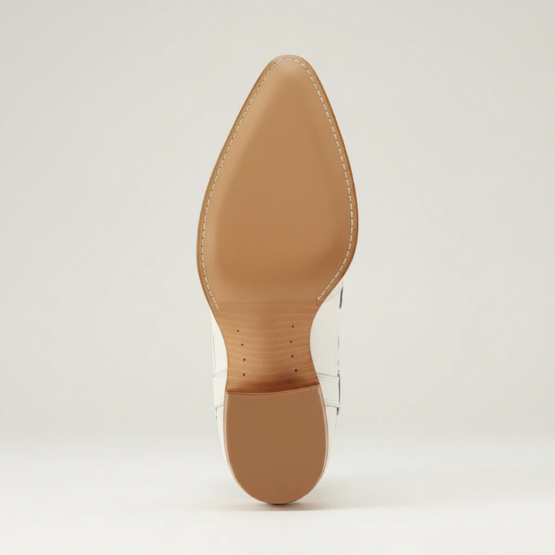 Yehaw BERNARDA beige vegan leather mid-calf cowgirl boots with silver glitter cutout details and a pointed toe.