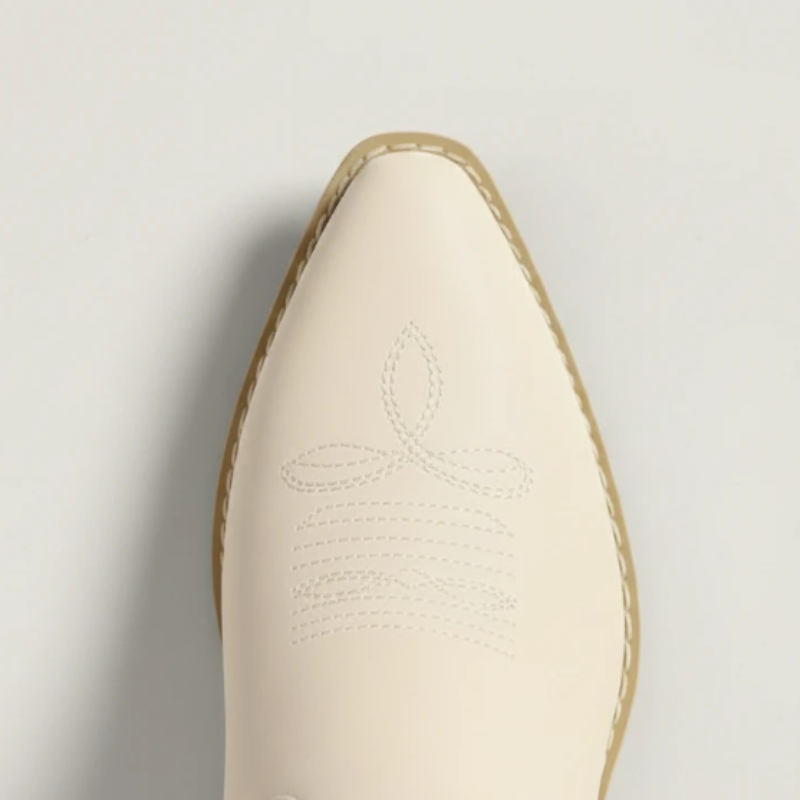 Yehaw beige vegan leather mid-calf cowgirl boots with pointed toe and western embroidery details