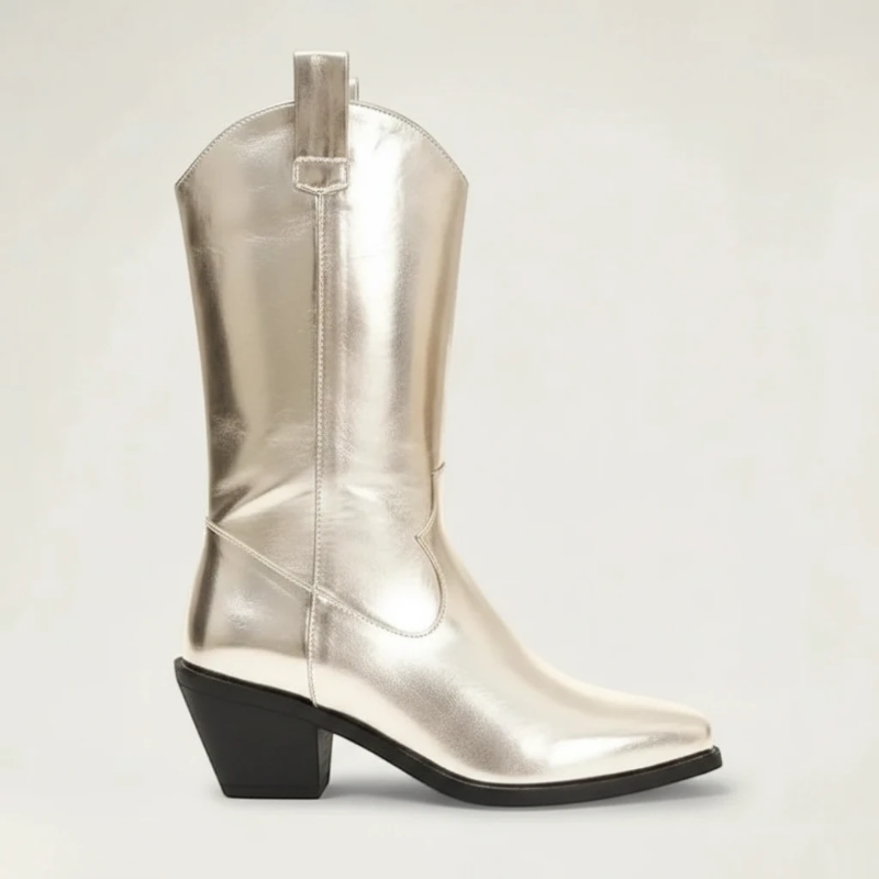 Yehaw HAZEL gold vegan microfibre ankle cowgirl boots with a square toe and high block heel.