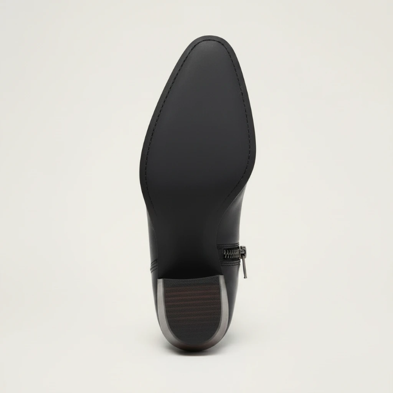 Yehaw CARMELA black vegan leather ankle cowgirl boots with white western embroidery, side zip, and medium block heel.