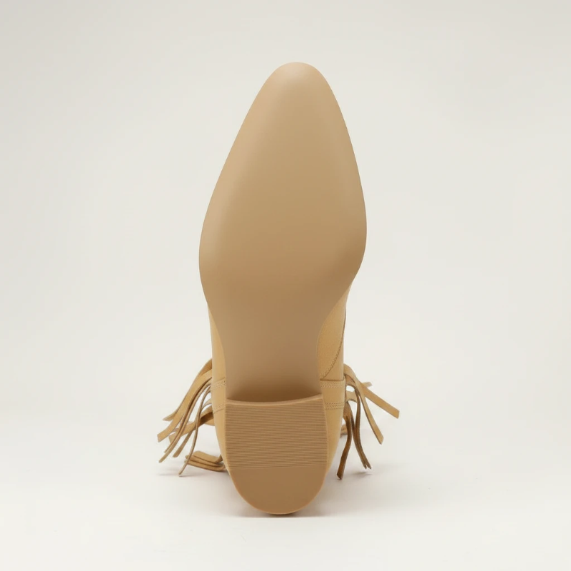 Yehaw DALIA brown vegan leather ankle cowgirl boots with fringe detailing and pointed toe