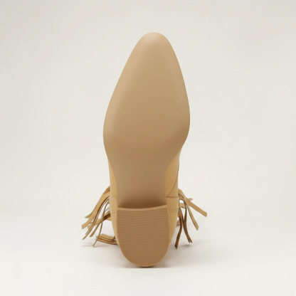 Yehaw DALIA brown vegan leather ankle cowgirl boots with fringe detailing and pointed toe