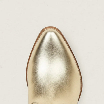 Yehaw CARLA ankle cowgirl boots in metallic gold vegan leather with pointed toe and western embroidery