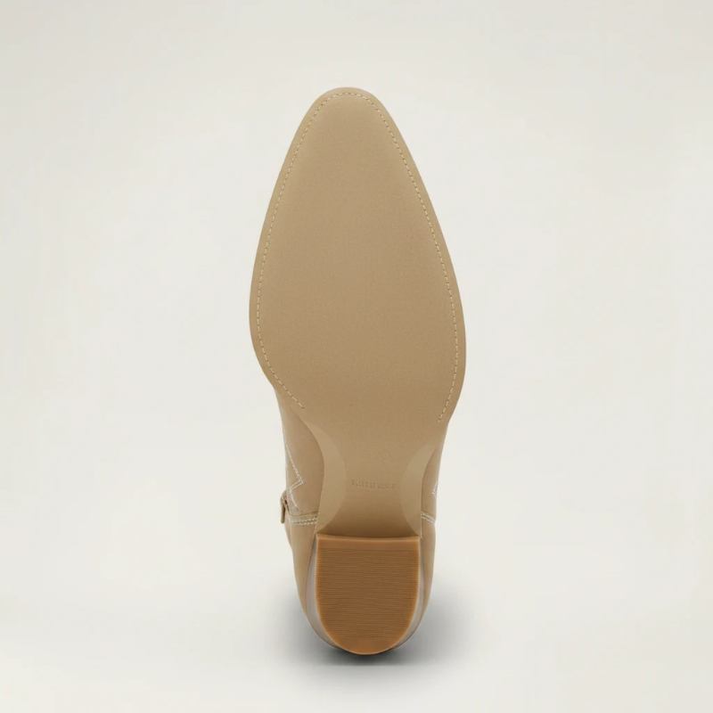 Yehaw VERA beige vegan suede mid-calf cowgirl boots with round toe and high block heel