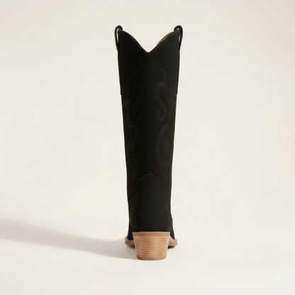 Yehaw Antonia black vegan suede mid-calf cowgirl boots with round toe and medium heel