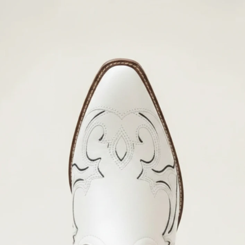 Yehaw ANAIS beige vegan leather mid-calf cowgirl boots with pointed toe and decorative western stitching, back view