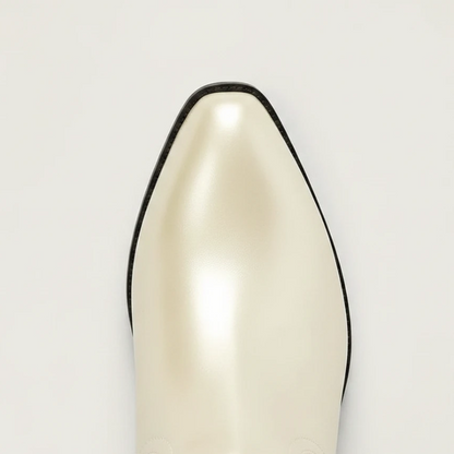 Yehaw TAMMIE gold vegan microfibre mid-calf cowgirl boots with decorative metallic fringe and a pointed toe.