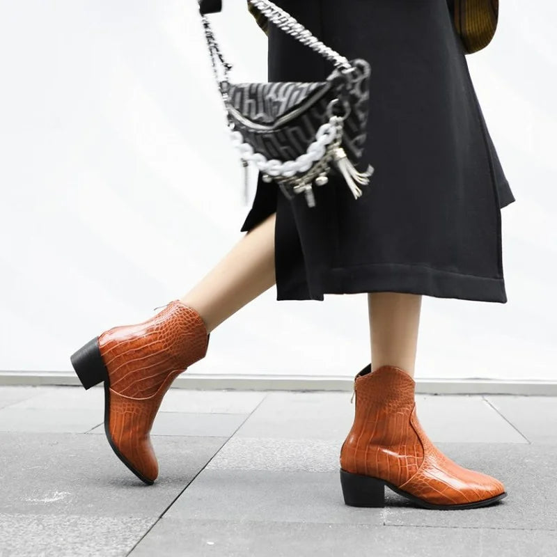 ANNIE Cowgirl Boots - Crocodile PU leather | Elegance & Stability - Yehaw