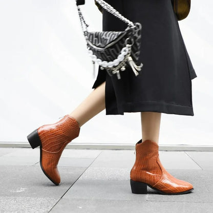 ANNIE Cowgirl Boots - Crocodile PU leather | Elegance & Stability - Yehaw