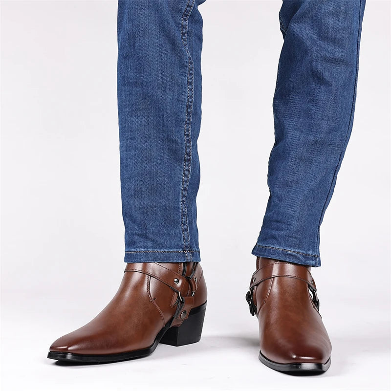 GEORGE Mens Cowboy Boots - PU Leather | Sturdy & Sharp - Yehaw