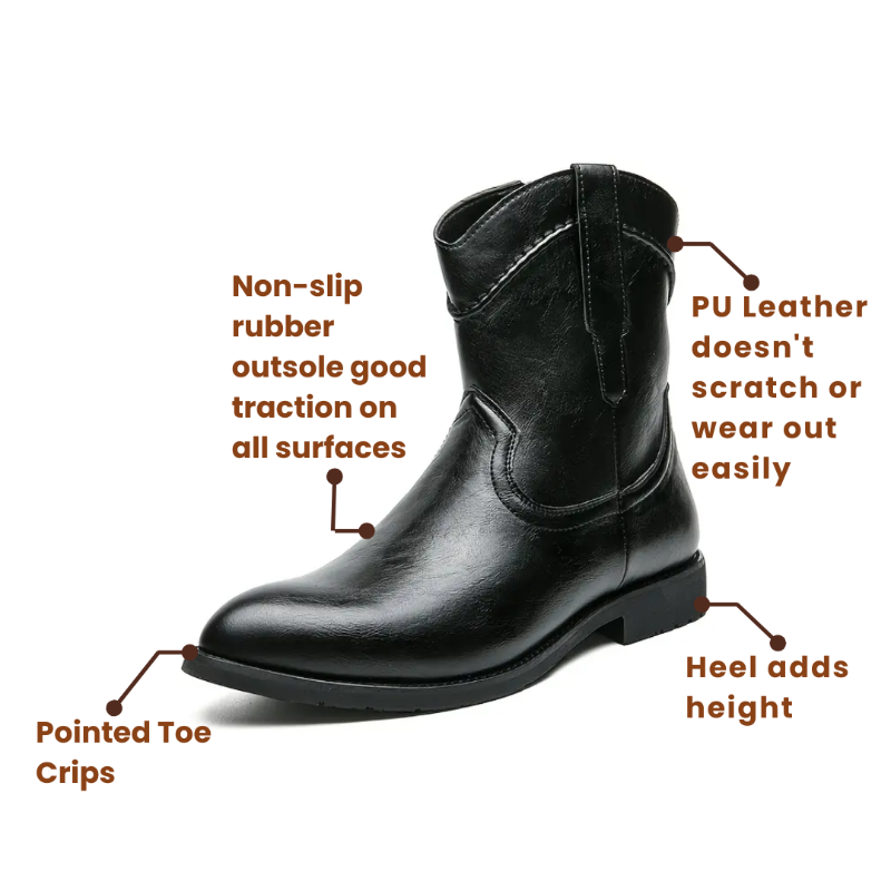 JIMMY Mens Cowboy Boots - PU Leather | Reliable & Clean Look