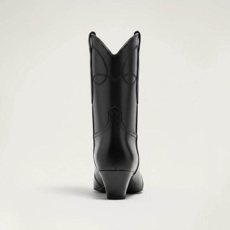 Yehaw BERTA black vegan leather ankle cowgirl boots with a square toe and medium heel for women.