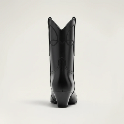 Yehaw BERTA black vegan leather ankle cowgirl boots with a square toe and medium heel for women.