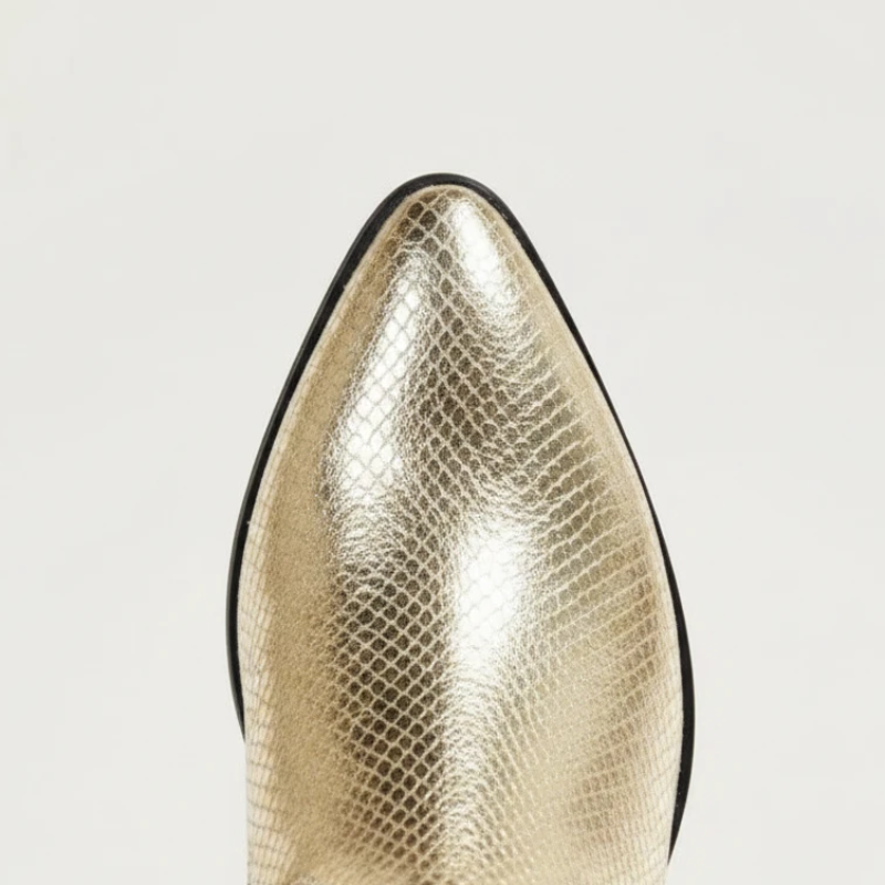 Yehaw CLEM gold vegan microfibre mid-calf cowgirl boots with a pointed toe and low heel.
