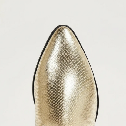 Yehaw CLEM gold vegan microfibre mid-calf cowgirl boots with a pointed toe and low heel.
